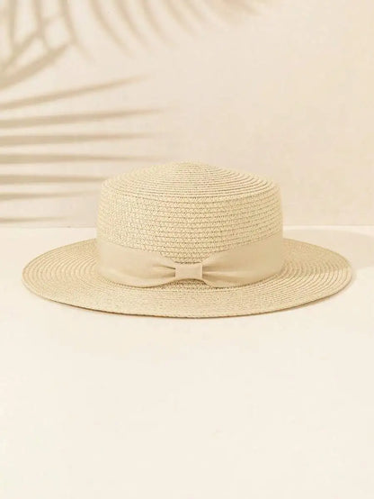 Women's Woven Straw Sun Hat with Decorative Band for Beach Vacation and Casual Wear