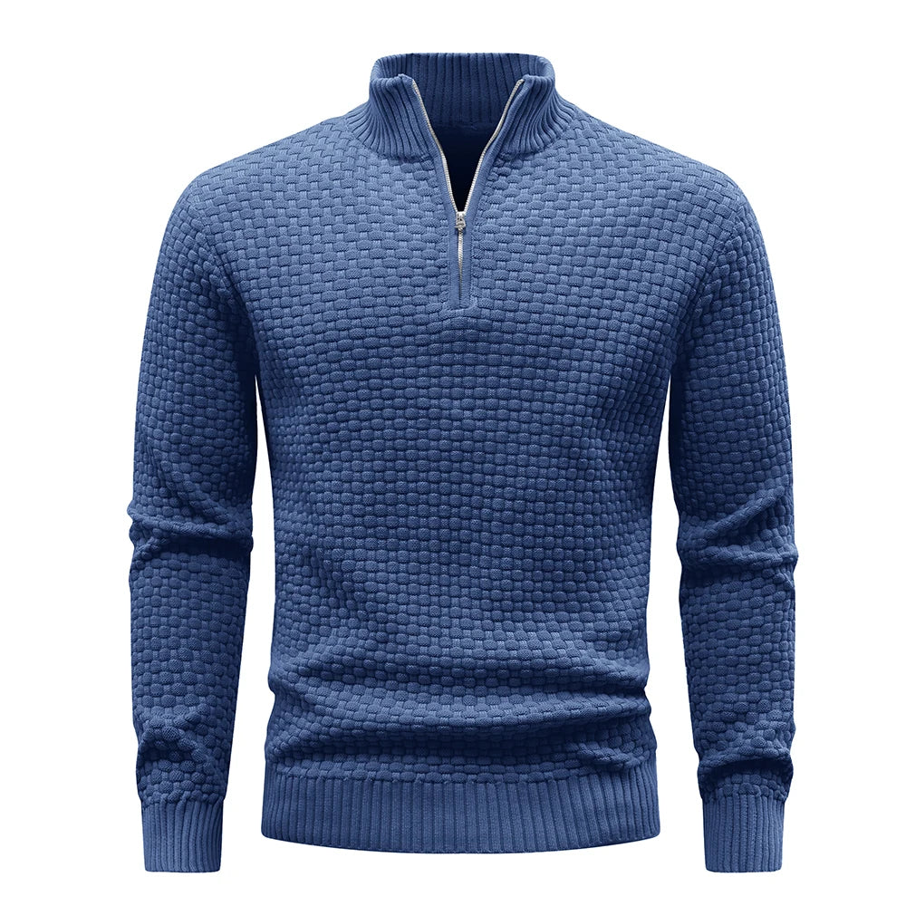 Men's Quarter Zip Mock Neck Textured Knit Casual Sweater Pullover