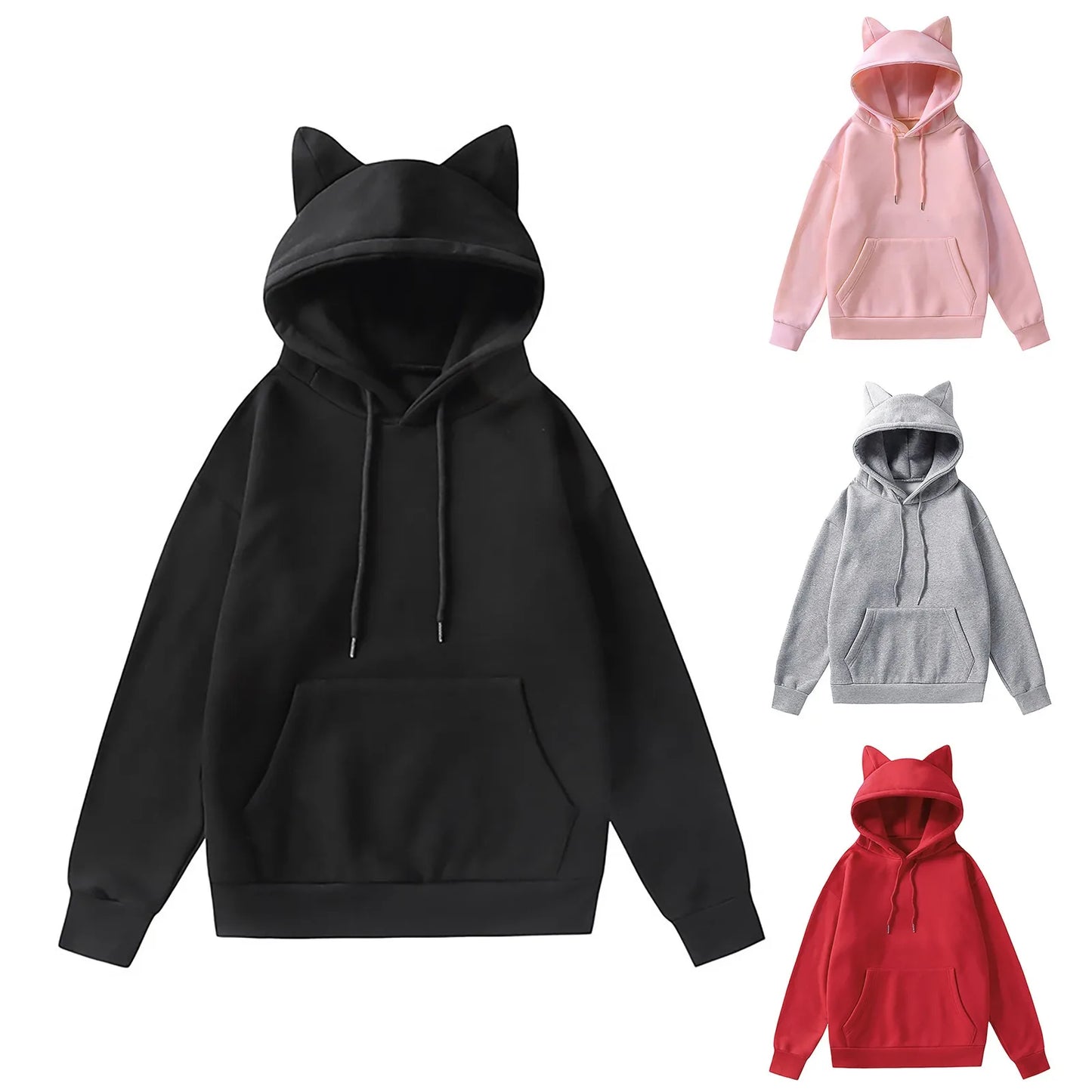 Minimalist Anime Cat Ear Hoodie with Kawaii Streetwear Aesthetic Design