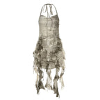 Distressed Layered Chiffon Mini Dress With Dark Alternative Streetwear Fashion Appeal