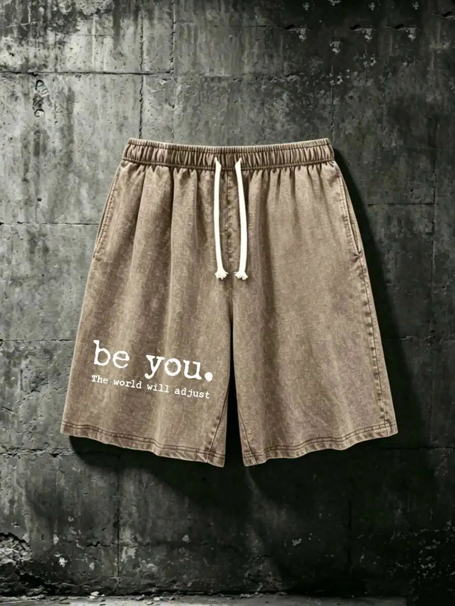 Men's Cotton Drawstring Shorts with Relaxed Fit Typography Design and Casual Everyday Comfort