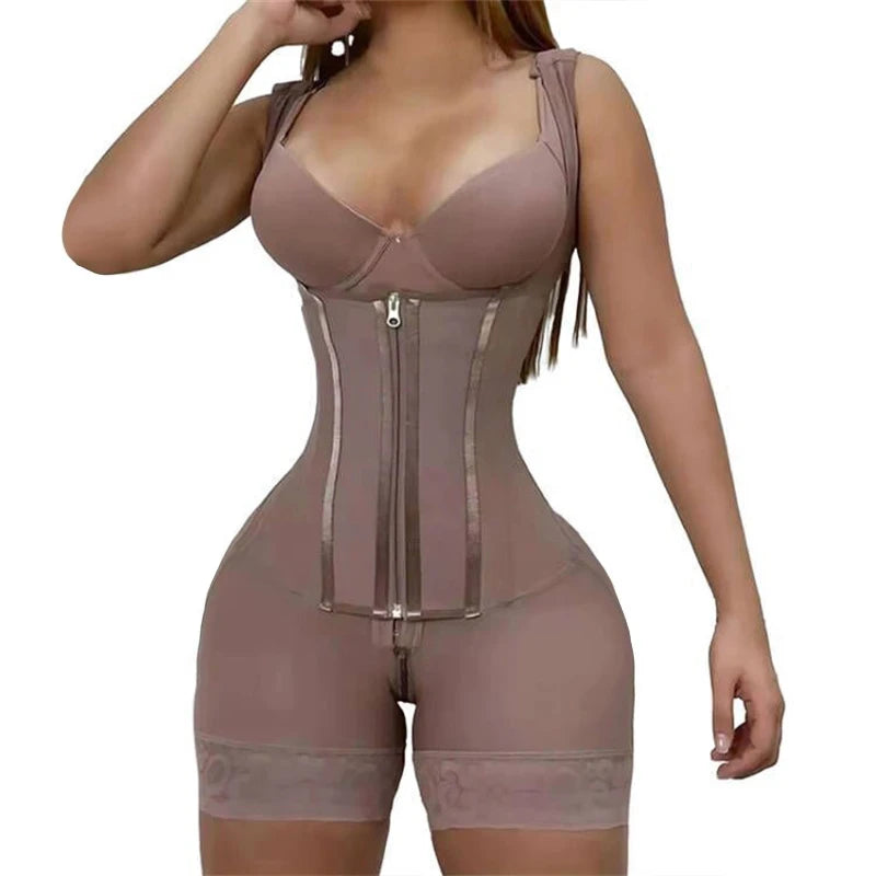 Structured Wide-Strap Shaping Bodysuit with Dual Front Closure