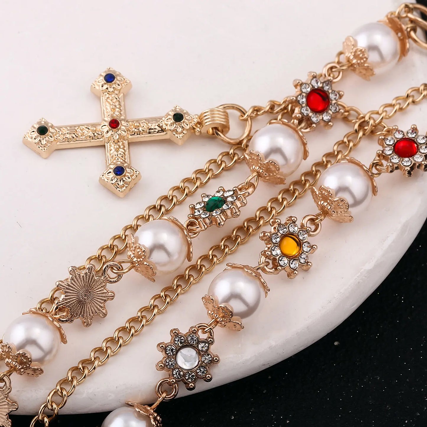 Punk Pearl Trouser Chain with Cross Charm for Alternative Streetwear Styling