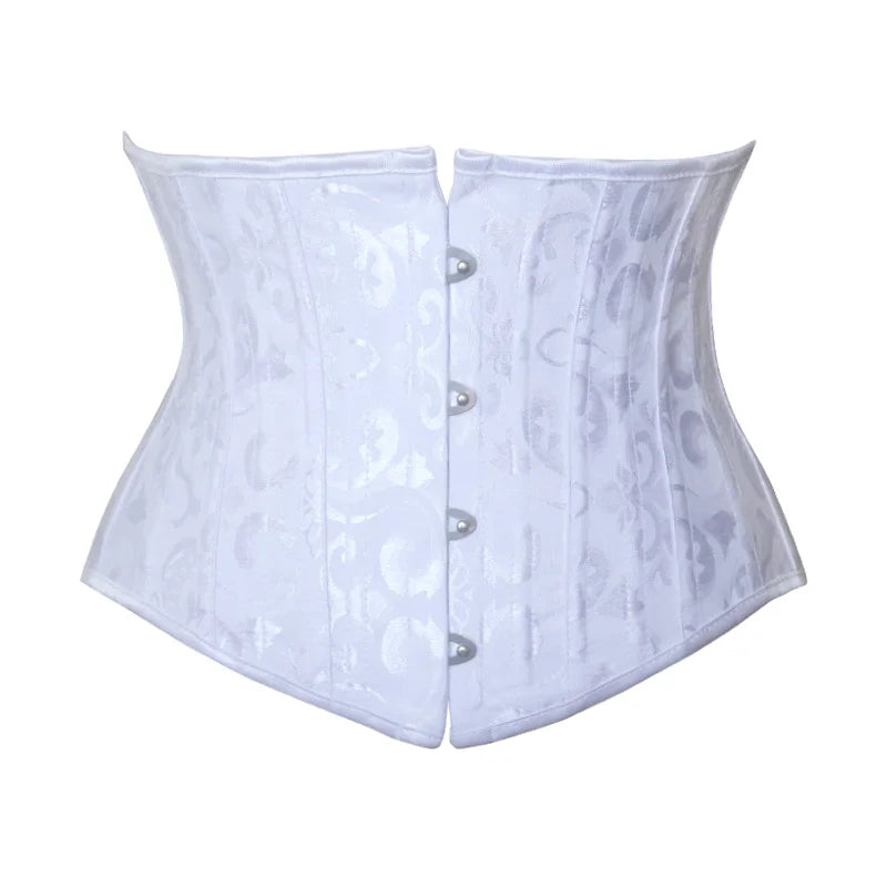 Elegant Black Floral Damask Underbust Waist Cincher with Front Metal Busk