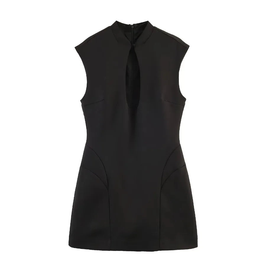 Sleeveless Structured Mini Dress with Soft Volume and Modern Shape