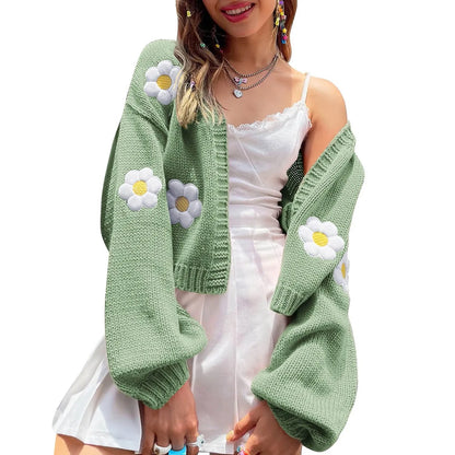Women's Floral Knit Cardigan Relaxed Fit Contemporary Layering Sweater