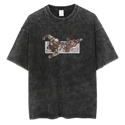 Manga Action Graphic Oversized Vintage Washed Anime Streetwear Cotton T-Shirt
