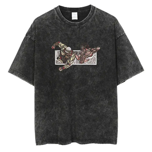 Manga Action Graphic Oversized Vintage Washed Anime Streetwear Cotton T-Shirt