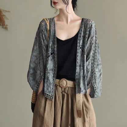 Women's Open Front Lightweight Knit Cardigan with Relaxed Three Quarter Sleeves