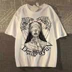 Oversized Vintage Figure Graphic Cotton T-Shirt with Gothic Streetwear Artwork