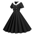 Vintage-Inspired Yellow Swing Dress with Contrast Collar and Decorative Buttons