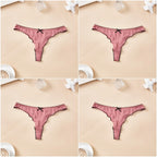 4-Piece Women’s Cotton Low-Rise Thong Panties Set with T-Back Silhouette, Decorative Bow Detail and Assorted Solid Colors