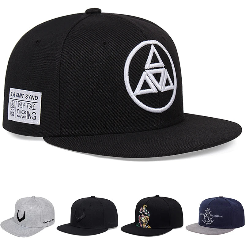 Minimalist Embroidered Snapback Cap Adjustable Flat Brim Casual Streetwear Fashion Hat