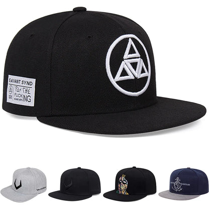 Minimalist Embroidered Snapback Cap Adjustable Flat Brim Casual Streetwear Fashion Hat
