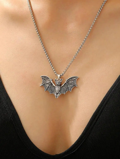 Vintage Gothic Bat Pendant Necklace With Punk Inspired Alternative Statement Chain Design
