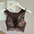 Rich Chocolate Brown Longline Floral Lace Underwire Bra Set