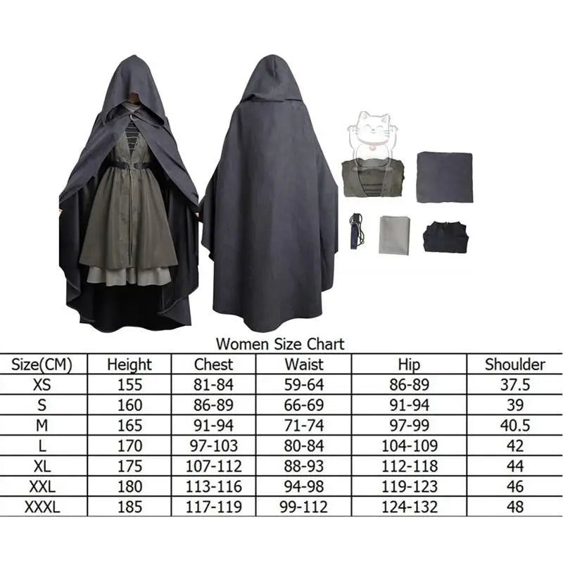 Women's Fantasy-Inspired Hooded Cape Dress Set with Layered Robe and Coordinated Wig