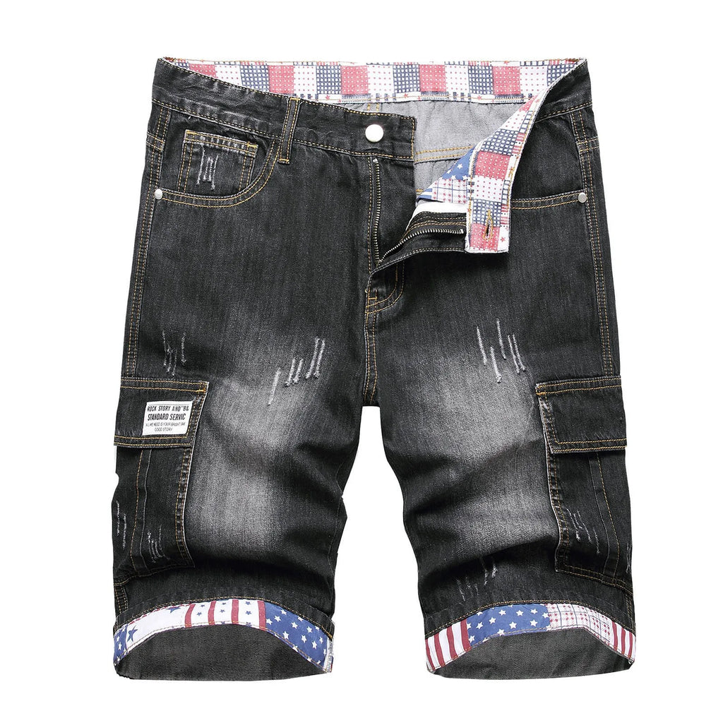 Men's Loose Fit Washed Denim Shorts with Distressed Finish and Casual Streetwear Style