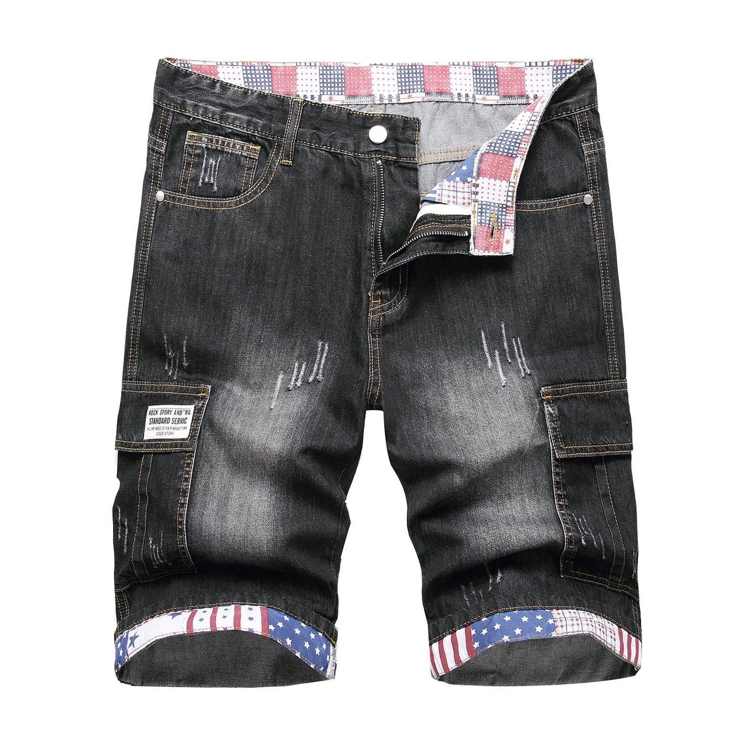 Men's Loose Fit Washed Denim Shorts with Distressed Finish and Casual Streetwear Style