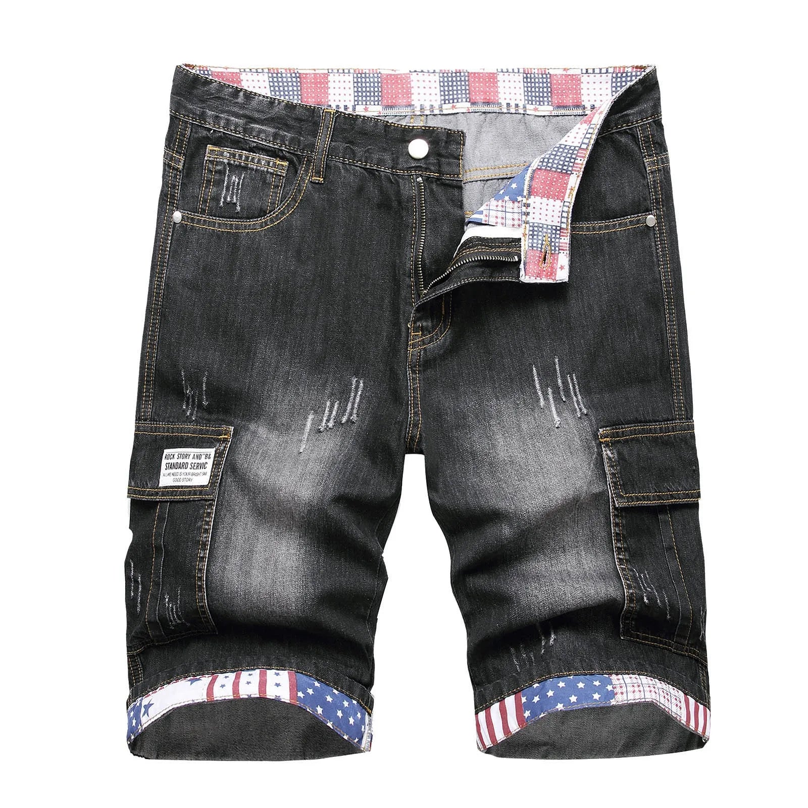 Men's Loose Fit Washed Denim Shorts with Distressed Finish and Casual Streetwear Style