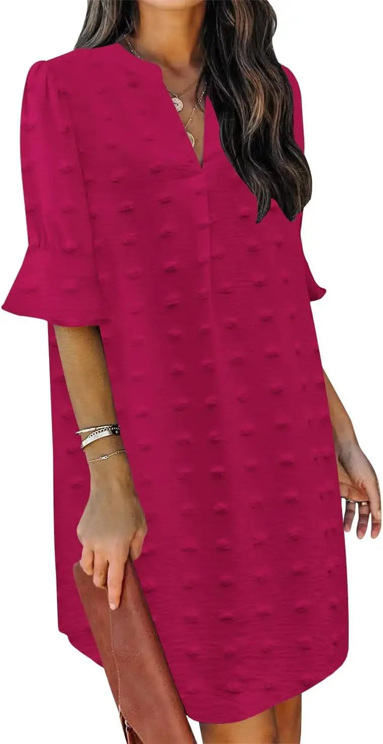 Oversized V-Neck Mini Dress with Ruffle Sleeves Contemporary Casual Streetwear Style