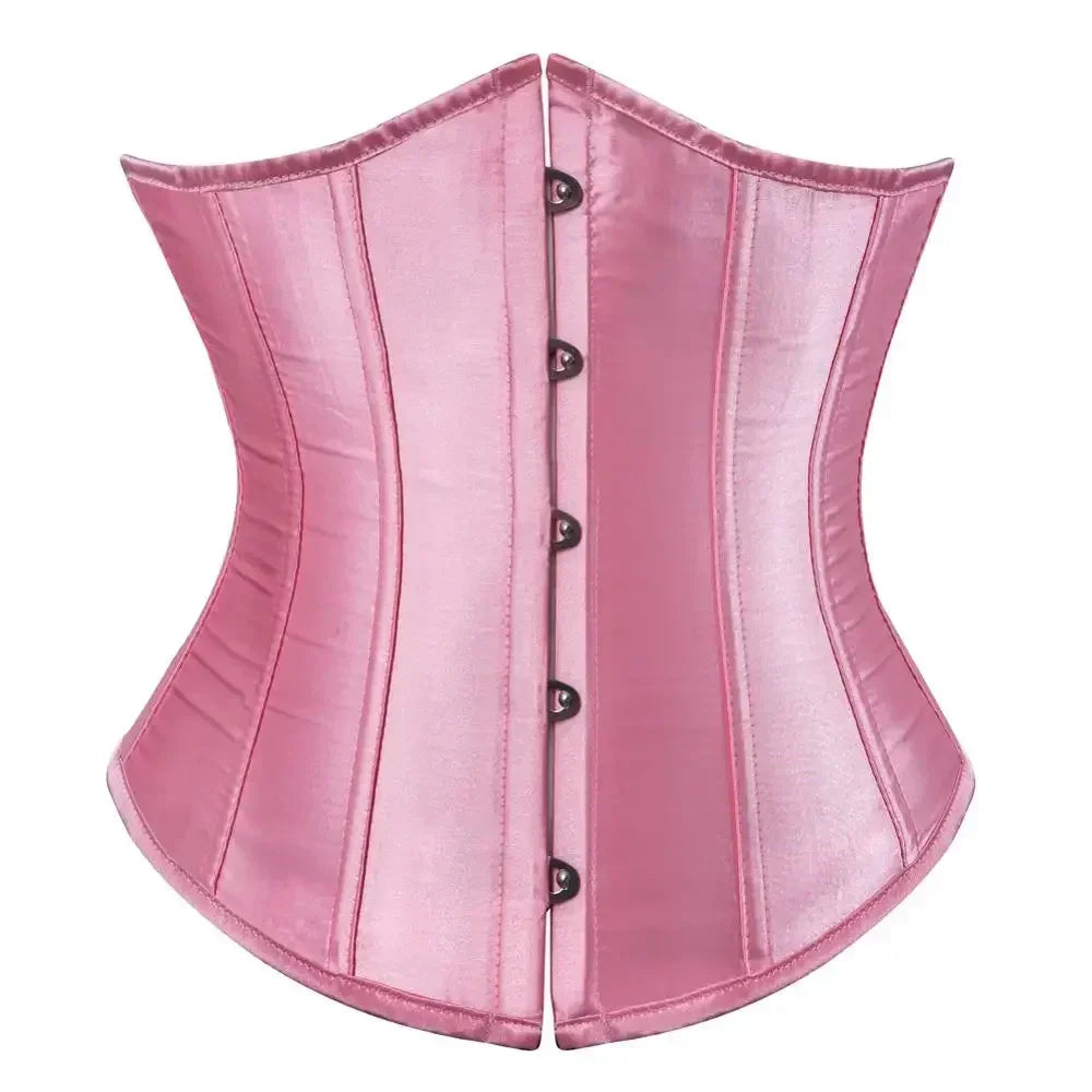 Satin Underbust Corset with Busk Front Closure and Structured Waist Silhouette