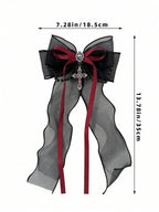 Gothic Mesh Bow Hair Clip With Cross Charm Alternative Statement Accessory