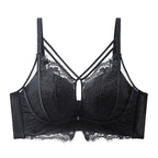 Intricate Lace Overlay Wire-Free Push-Up Bra with Criss-Cross Strapping