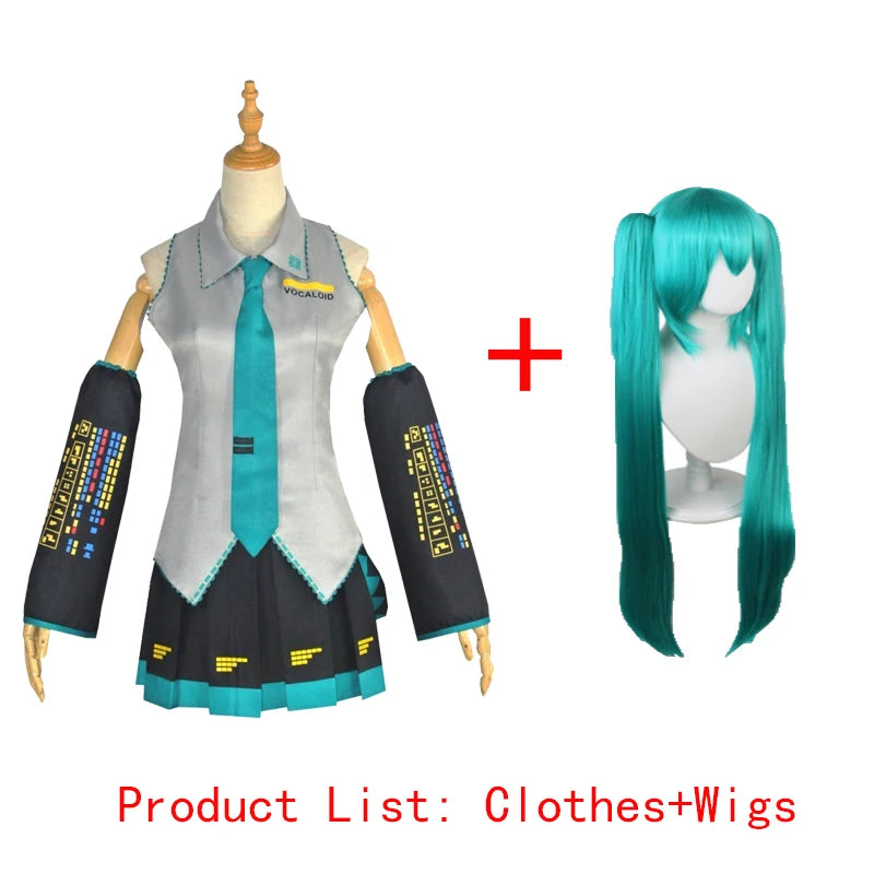 Women's Idol-Inspired Costume Set with Sleeveless Dress, Twin-Tail Wig and Matching Accessories