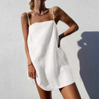 Minimalist Black Camisole Slip Dress with Square Neckline and Delicate Straps