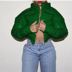 Women's Cropped Quilted Puffer Jacket Hooded Lightweight Casual Winter Outerwear
