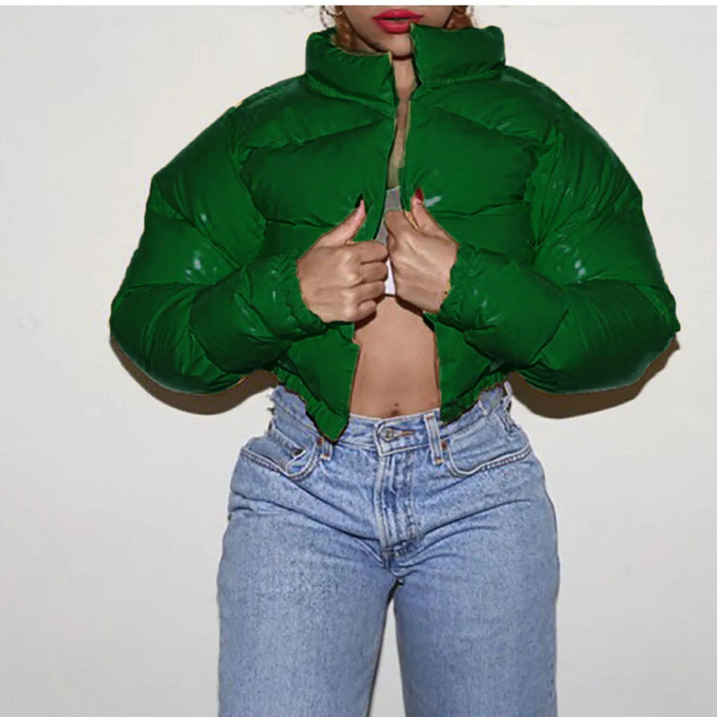 Women's Cropped Quilted Puffer Jacket Hooded Lightweight Casual Winter Outerwear