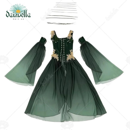 Women's Medieval-Inspired Chiffon Maxi Dress with Flowing Sleeves and Layered Skirt Design