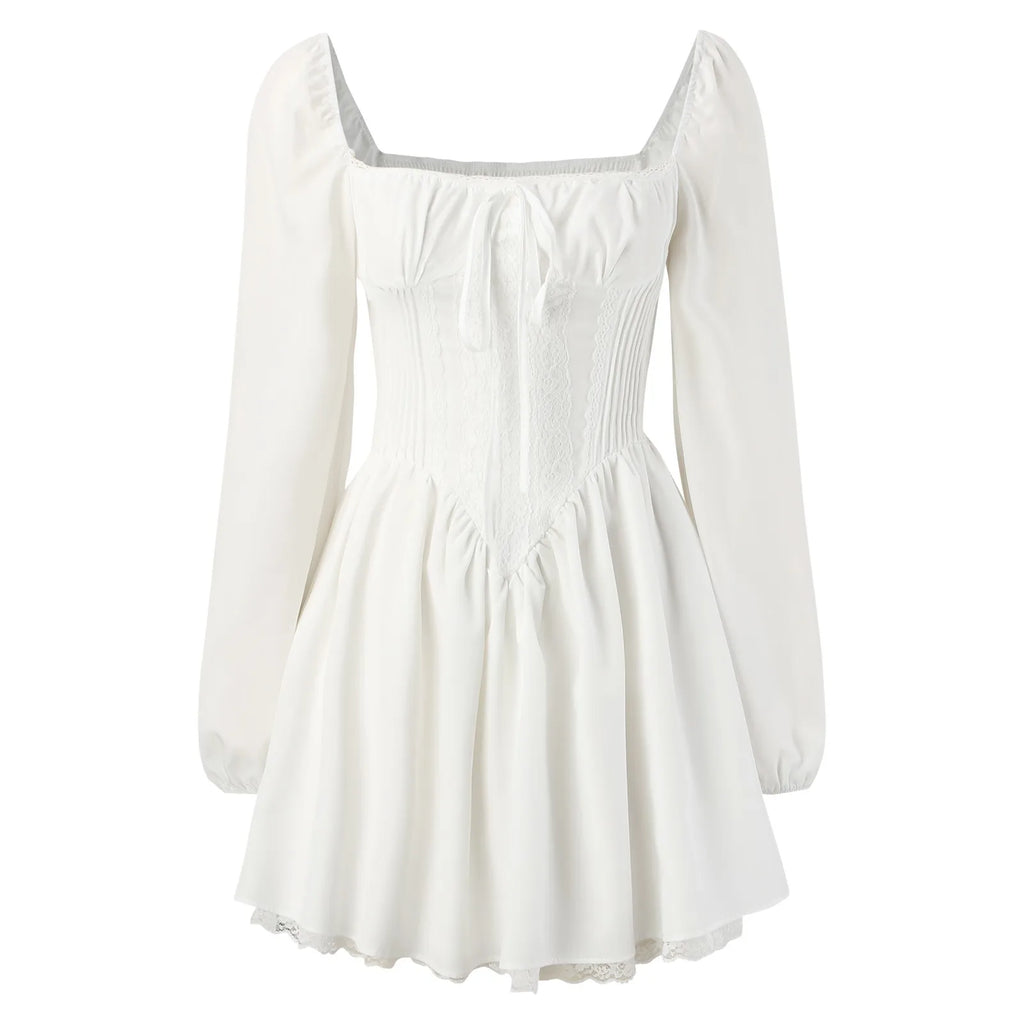 Square Neck Corset Inspired Mini Dress with Puff Sleeve Detail