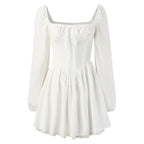 Square Neck Corset Inspired Mini Dress with Puff Sleeve Detail