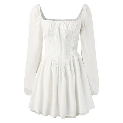 Square Neck Corset Inspired Mini Dress with Puff Sleeve Detail
