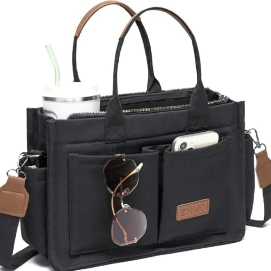 Utility Style Large Capacity Tote Shoulder Bag with Multi Pocket Design