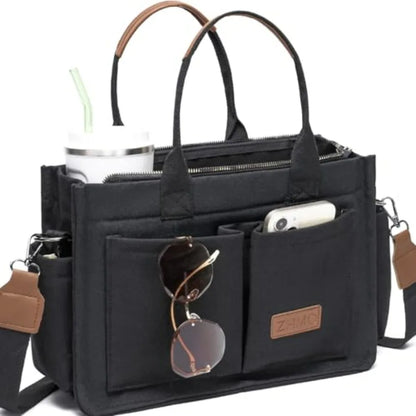 Utility Style Large Capacity Tote Shoulder Bag with Multi Pocket Design