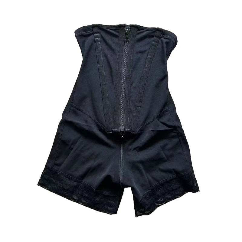 High-Waisted Underbust Shaping Short with Corset-Style Front and Lace Hem