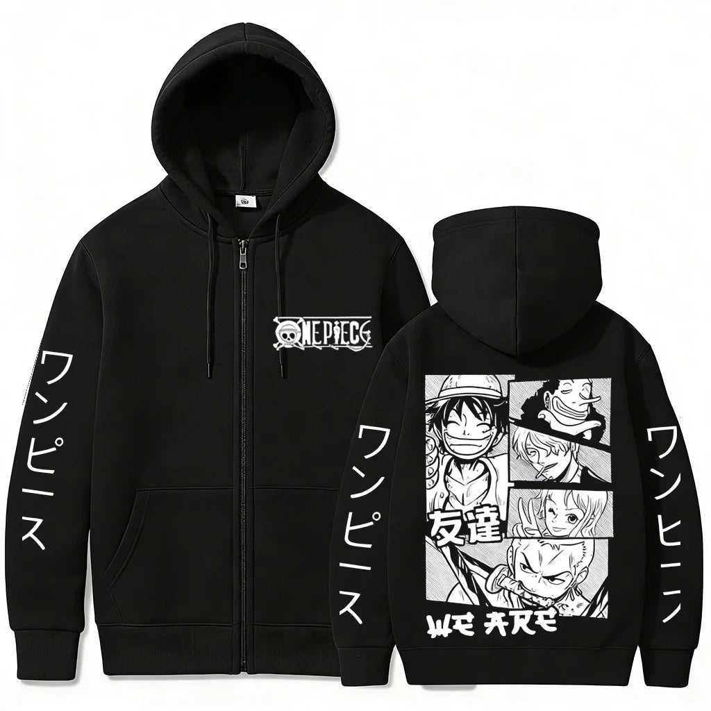 Anime-Inspired Manga Panel Zip Hoodie with Japanese Streetwear Design