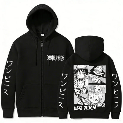 Anime-Inspired Manga Panel Zip Hoodie with Japanese Streetwear Design