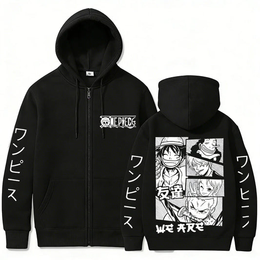 Anime-Inspired Manga Panel Zip Hoodie with Japanese Streetwear Design