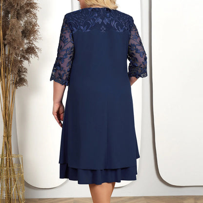 Lace Sleeve Layered Hem Feminine Alternative Fashion Midi Dress