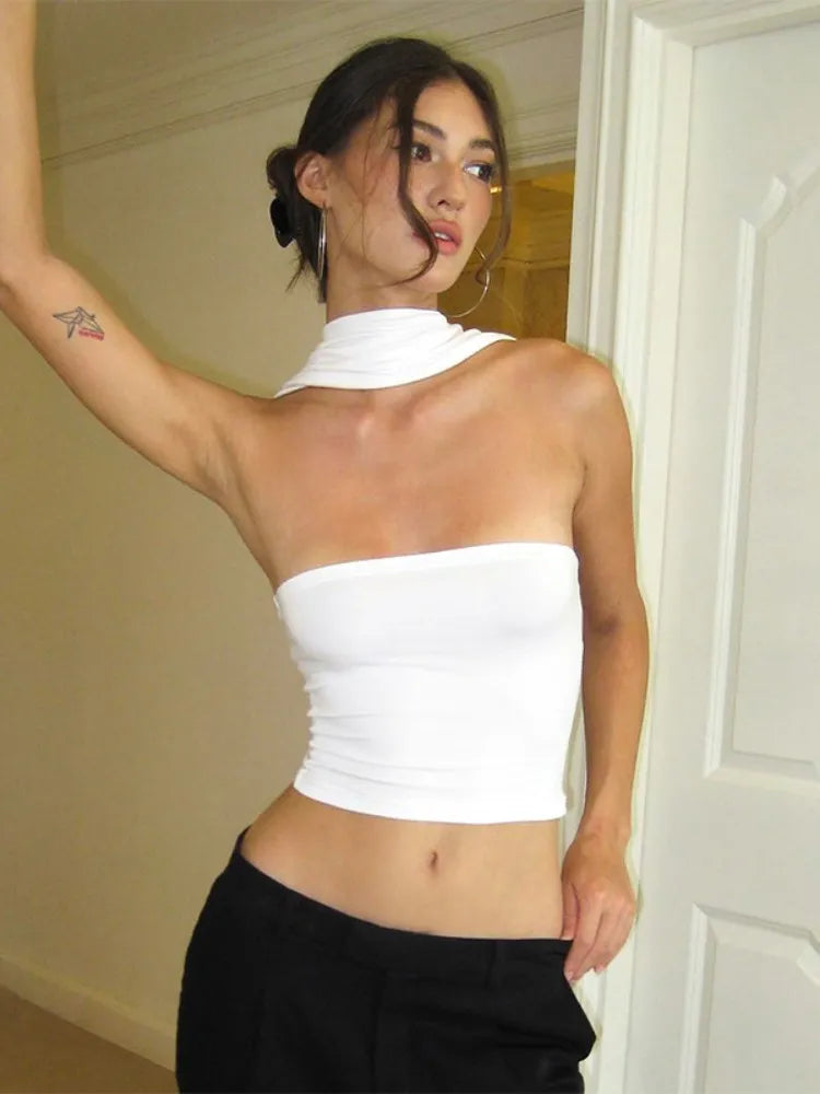 Backless Halter Crop Top with Slim Fit Contemporary Streetwear Styling