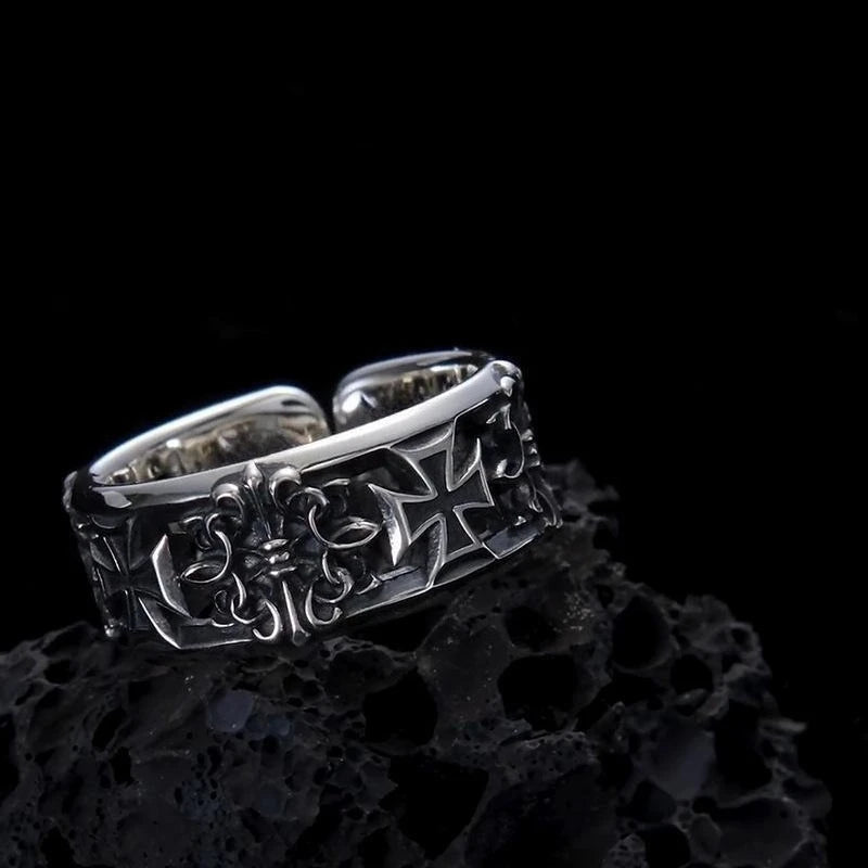 Adjustable Gothic Cross Engraved Ring Alternative Punk Statement Jewelry