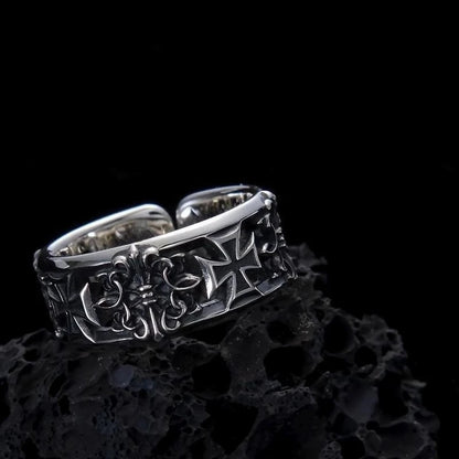 Adjustable Gothic Cross Engraved Ring Alternative Punk Statement Jewelry