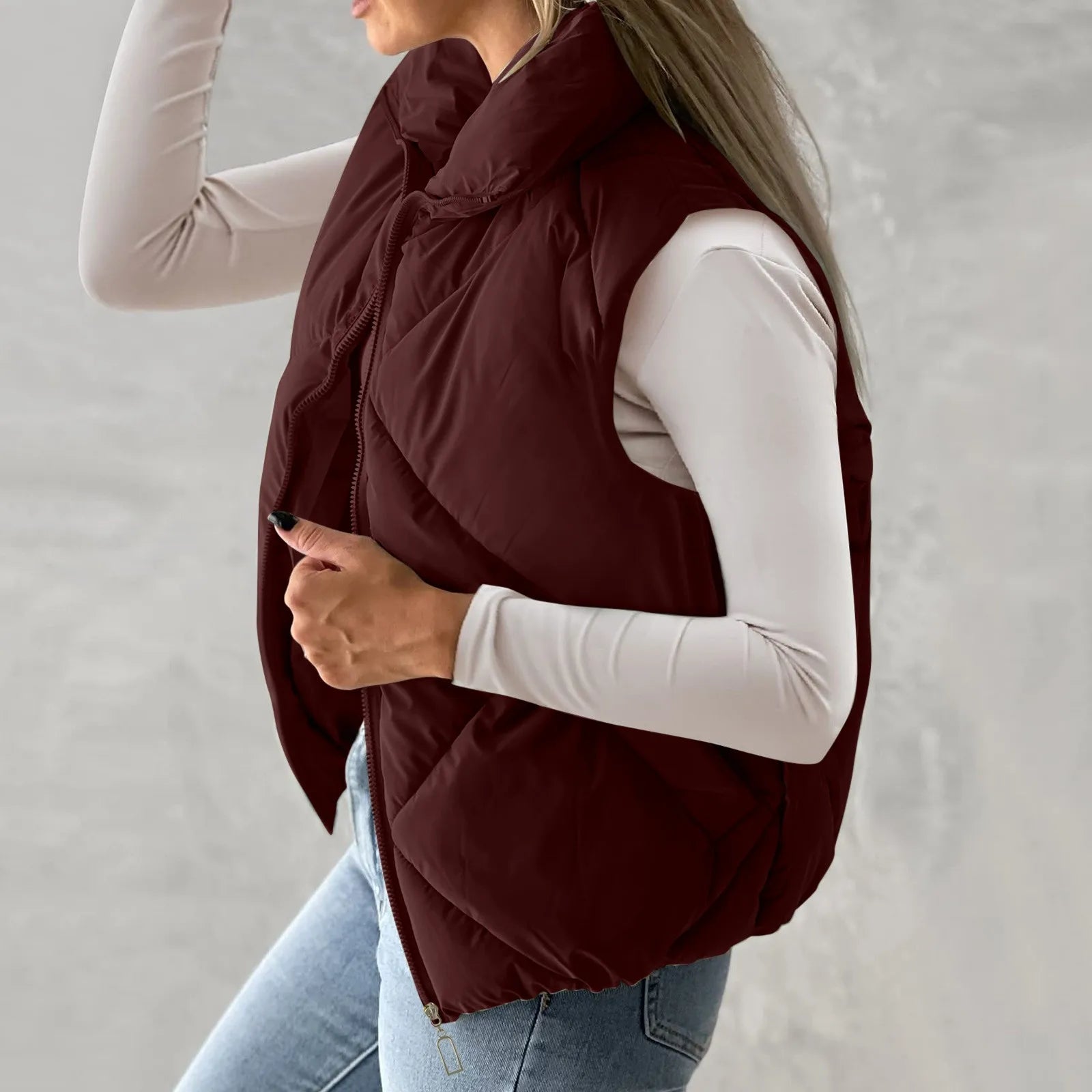 Women's Quilted Sleeveless Puffer Vest Relaxed Lightweight Streetwear Layering Waistcoat