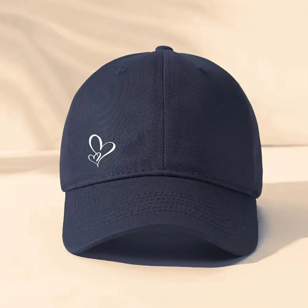Minimalist Heart Embroidered Baseball Cap Adjustable Curved Brim Casual Streetwear Hat