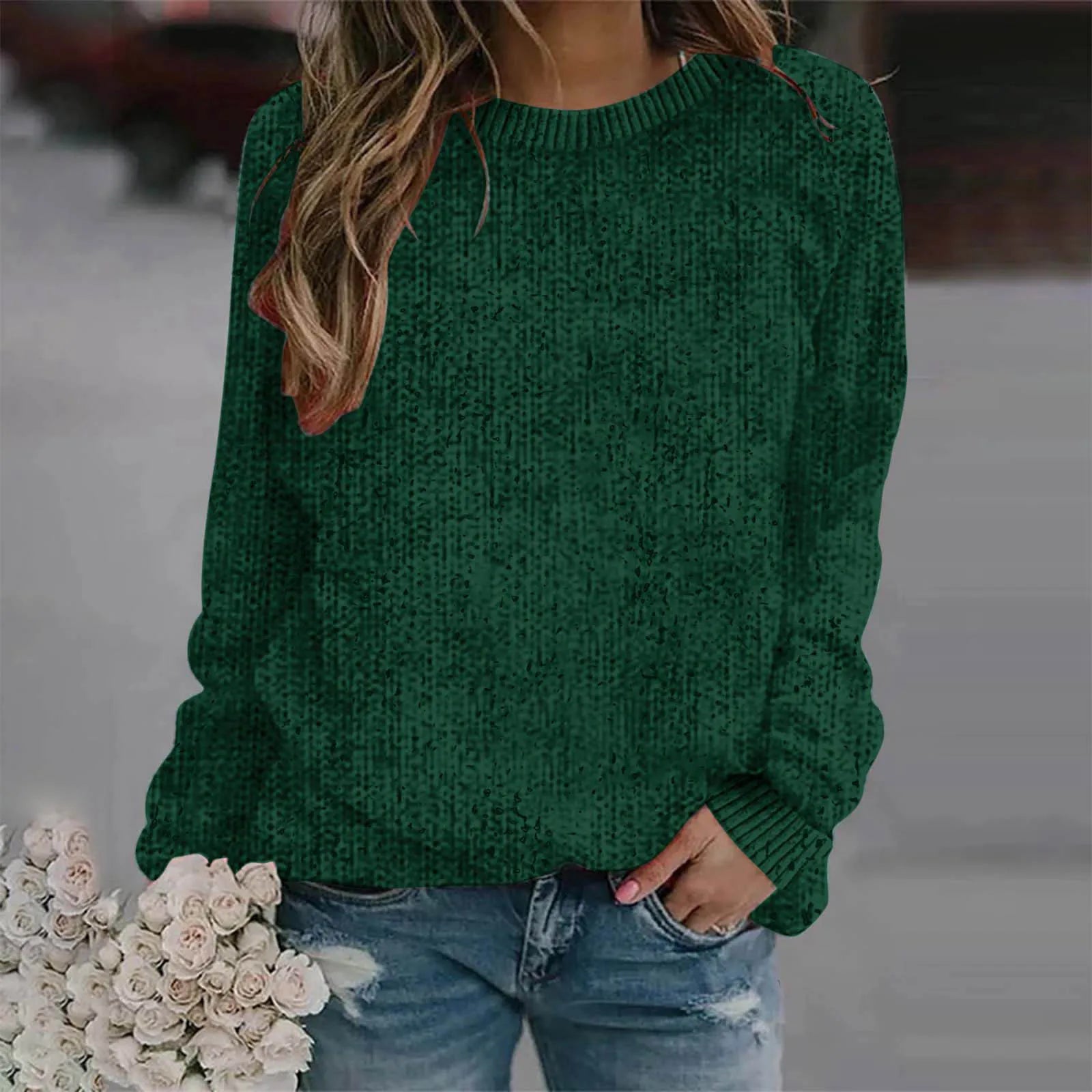 Women's Relaxed Fit Crew Neck Cozy Knit Everyday Sweater Pullover