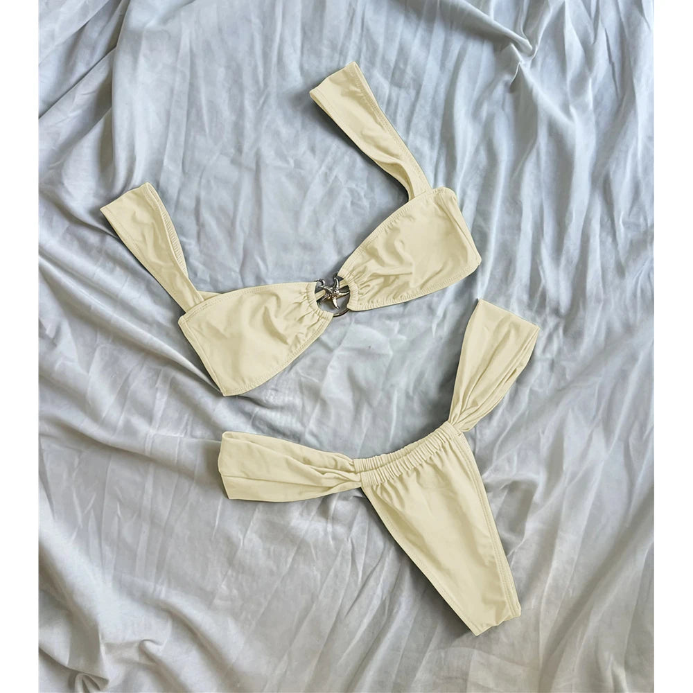 Olive Green Bralette Bikini with Metallic Starfish Hardware